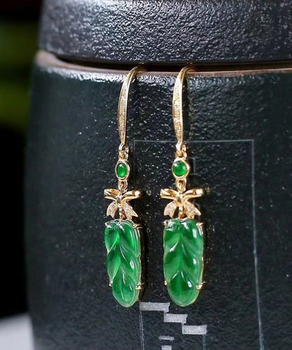 Boucles d'oreilles pendantes en jade vert surdoré en argent sterling 2024 QU044