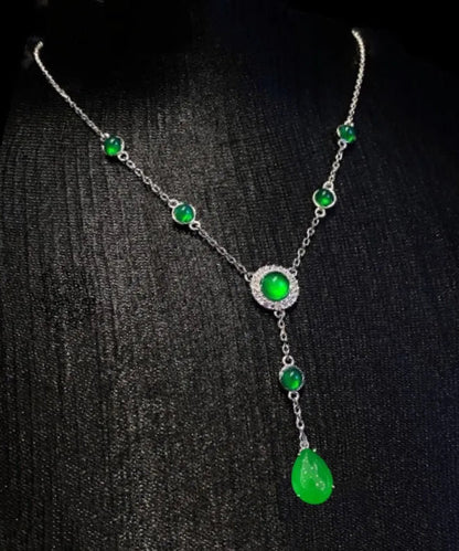 Collier avec pendentif à pompon en jade et zircon vert surdoré en argent sterling 2024 AC1033