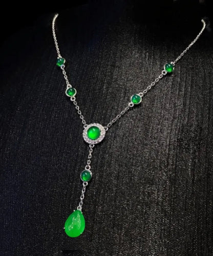 Collier avec pendentif à pompon en jade et zircon vert surdoré en argent sterling 2024 AC1033