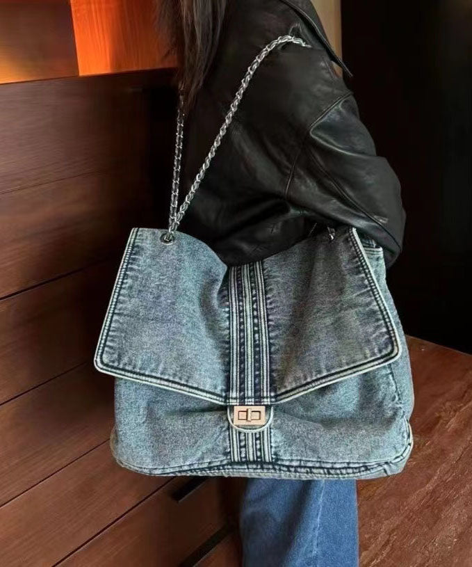 2024 New Light Blue Large Capacity Chain Denim Shoulder Bag GG078