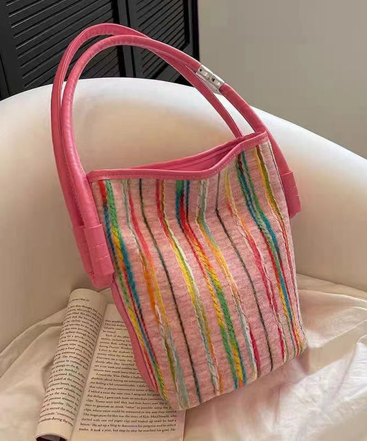 2024 Neue minimalistische rosa gestreifte Webtasche Handtasche HJ1047