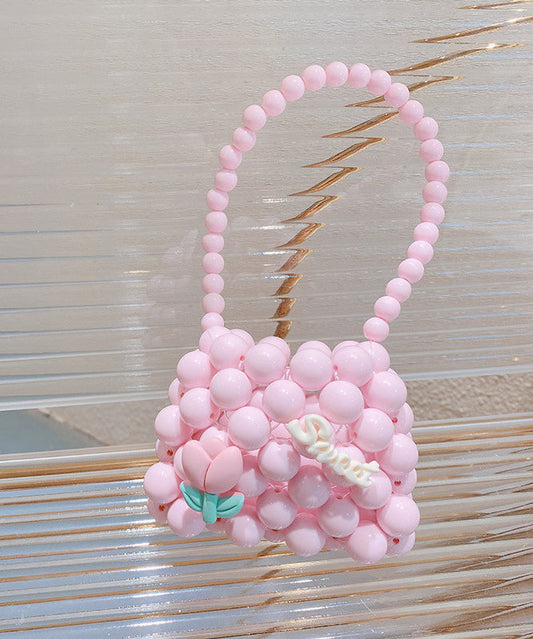 2024 New Pink Handmade Woven Kids Girls Crossbody Bag IU006