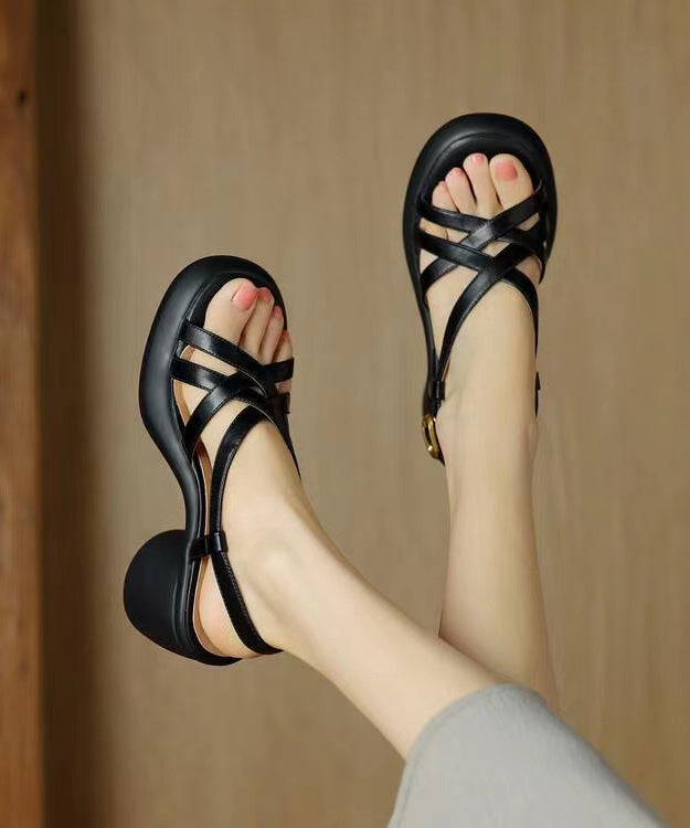 2024 Spleißen Chunky Sandalen Apricot Rindsleder Leder Peep Toe OI017