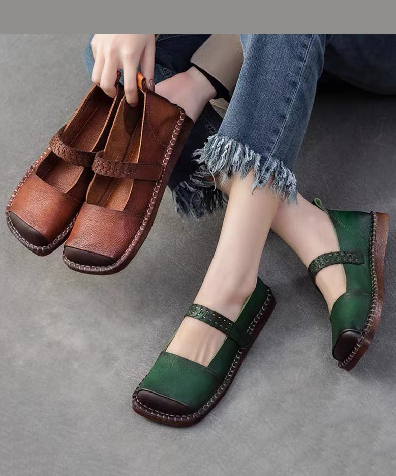 2024 Spring New Retro Cowhide Flat Shoes Buckle Strap CZ1001