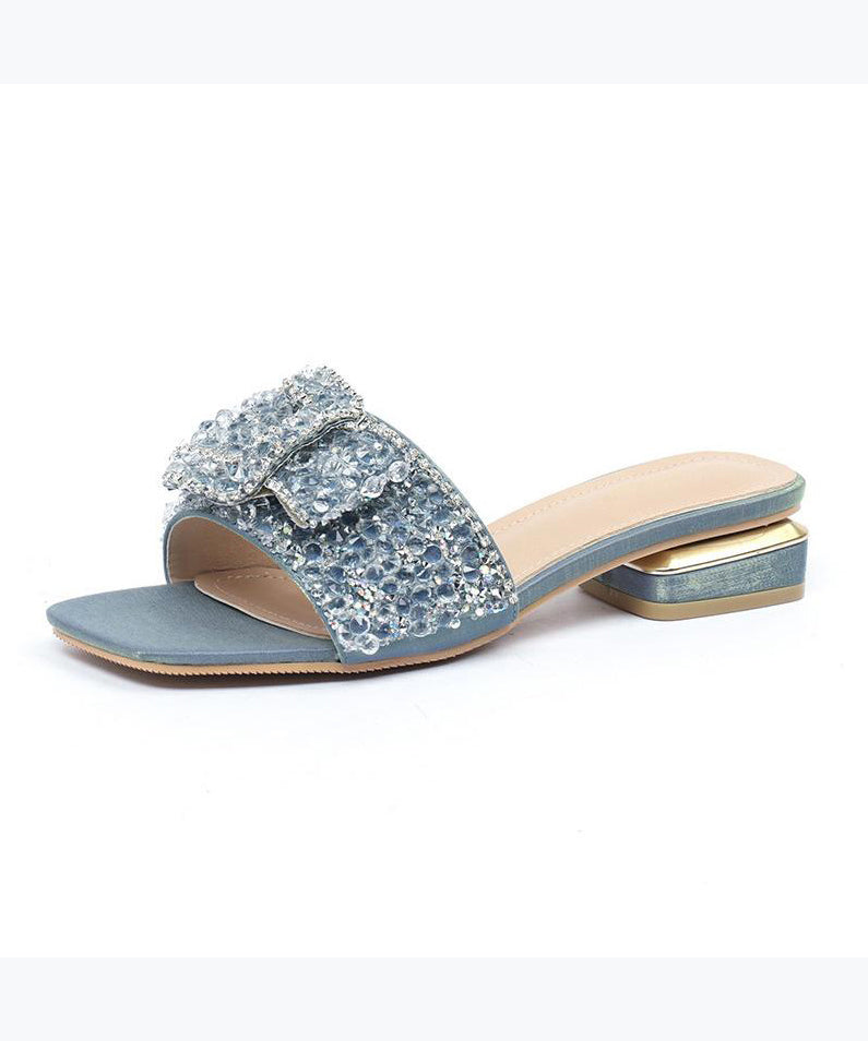 2024 Summer New Blue Zircon Peep Toe Slide Sandals RT1021