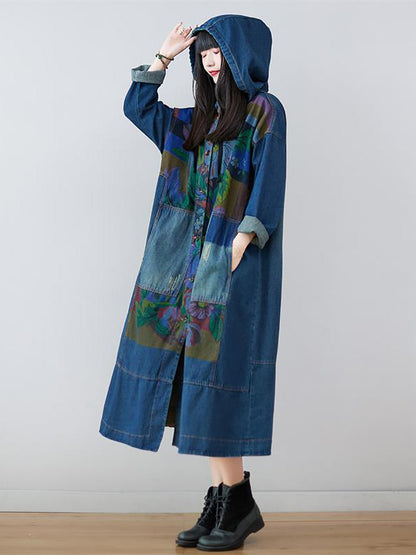 Robe longue ample en jean à imprimé floral printanier pour femme AS1038