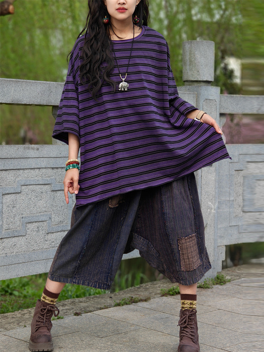 Casual Shirt Stripe Summer Cotton Plus Size Women