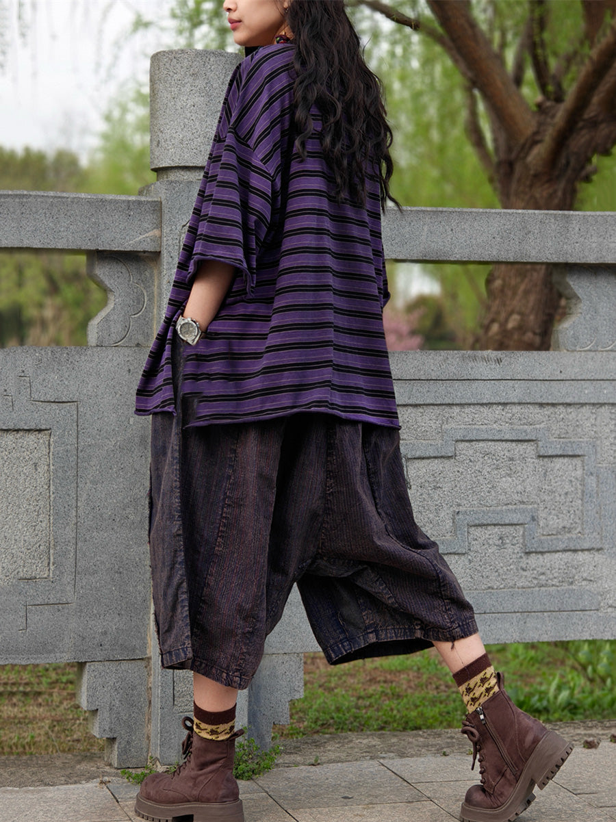 Casual Shirt Stripe Summer Cotton Plus Size Women