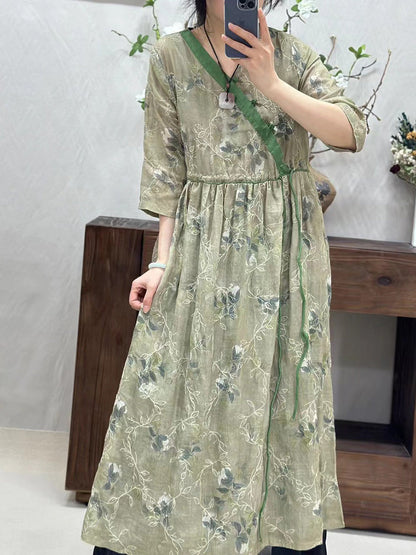 Robe vintage en lin à fleurs pour femme CO1002