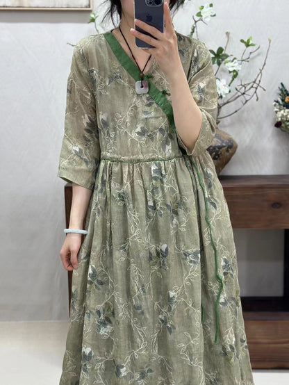 Robe vintage en lin à fleurs pour femme CO1002