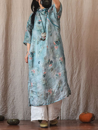 Robe d'été vintage à fleurs en ramie pour femme CO1022