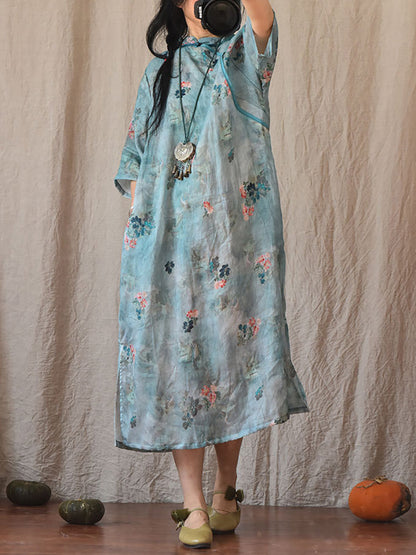 Robe d'été vintage à fleurs en ramie pour femme CO1022