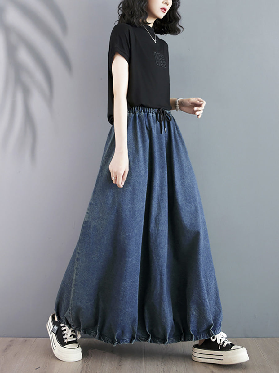 Women Summer Casual Solid Loose Denim Skirt CO1054