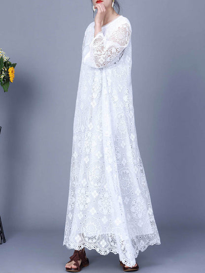 Robe longue d'été en dentelle épissée pour femme KL1017