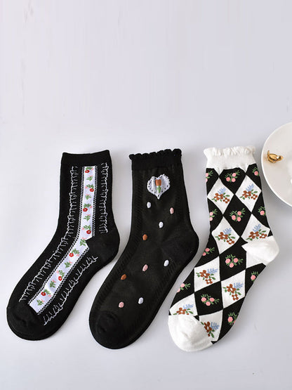 Lot de 5 paires de chaussettes d'été en jacquard à fleurs artistiques pour femmes KL1038