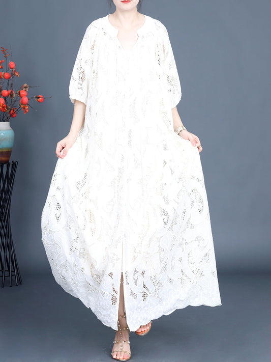 Women Summer Artsy Cutout Lace Maxi Dress LL059