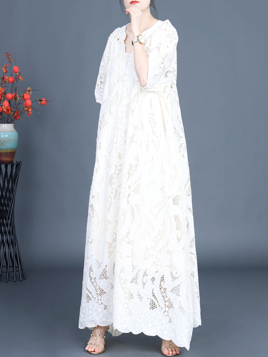 Women Summer Artsy Cutout Lace Maxi Dress LL059