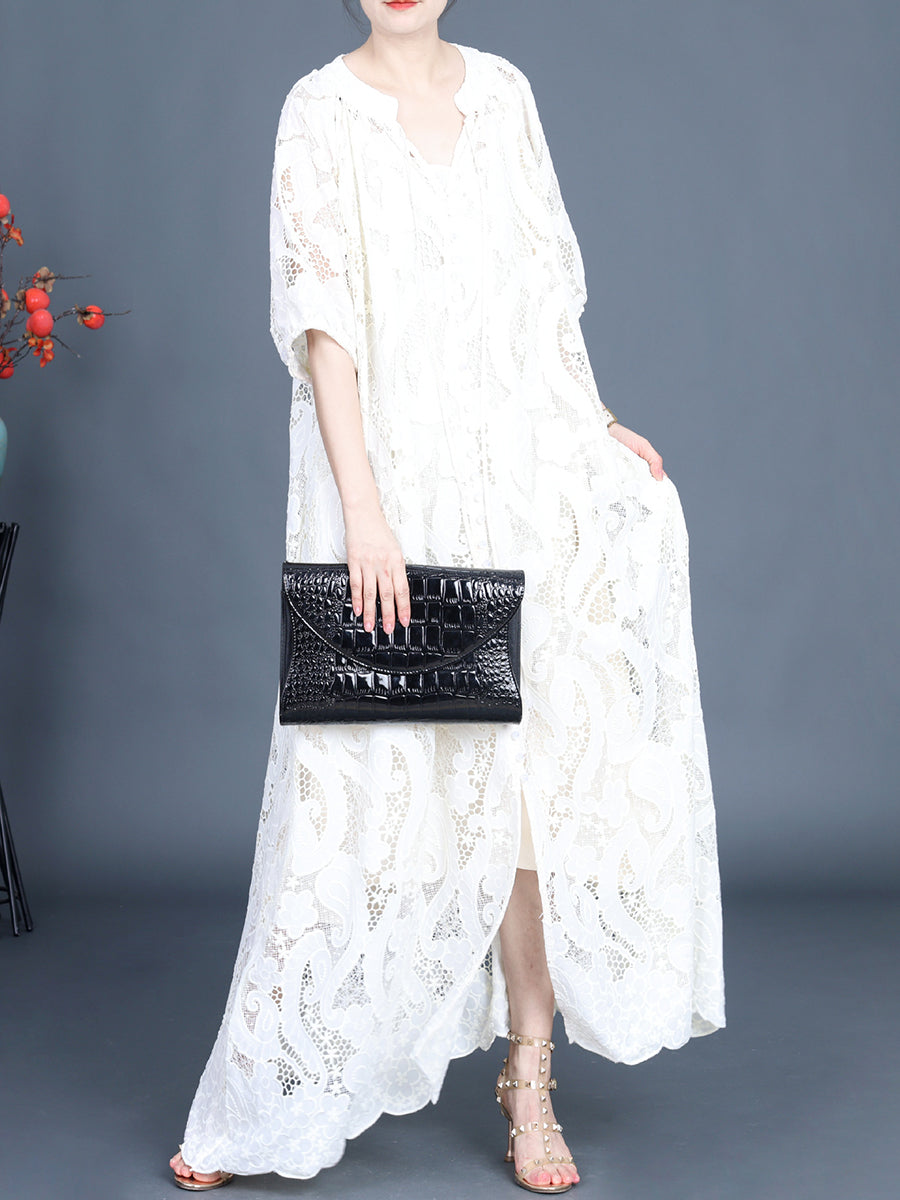 Women Summer Artsy Cutout Lace Maxi Dress LL059