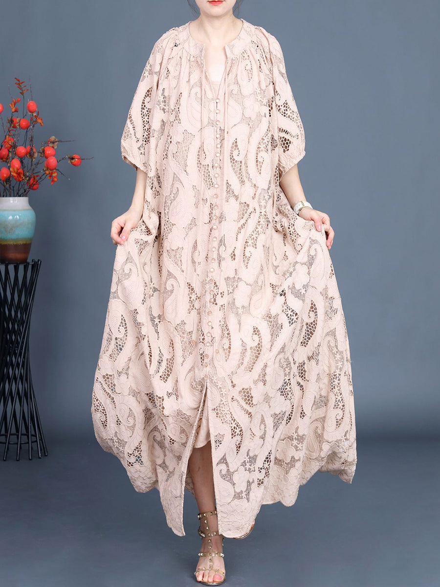 Women Summer Artsy Cutout Lace Maxi Dress LL059