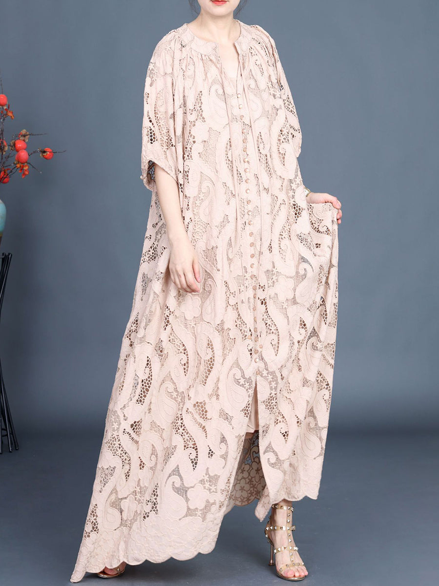 Women Summer Artsy Cutout Lace Maxi Dress LL059