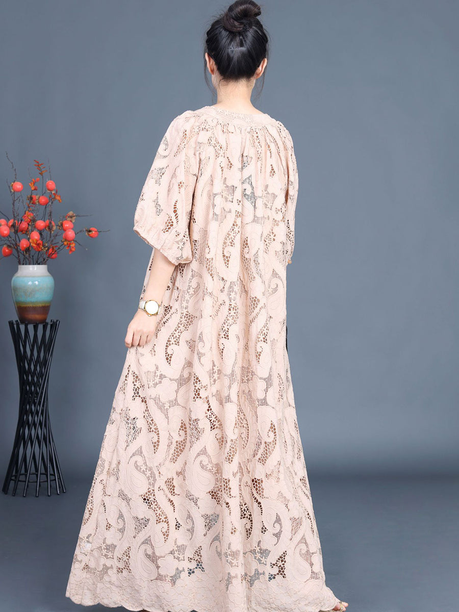 Women Summer Artsy Cutout Lace Maxi Dress LL059