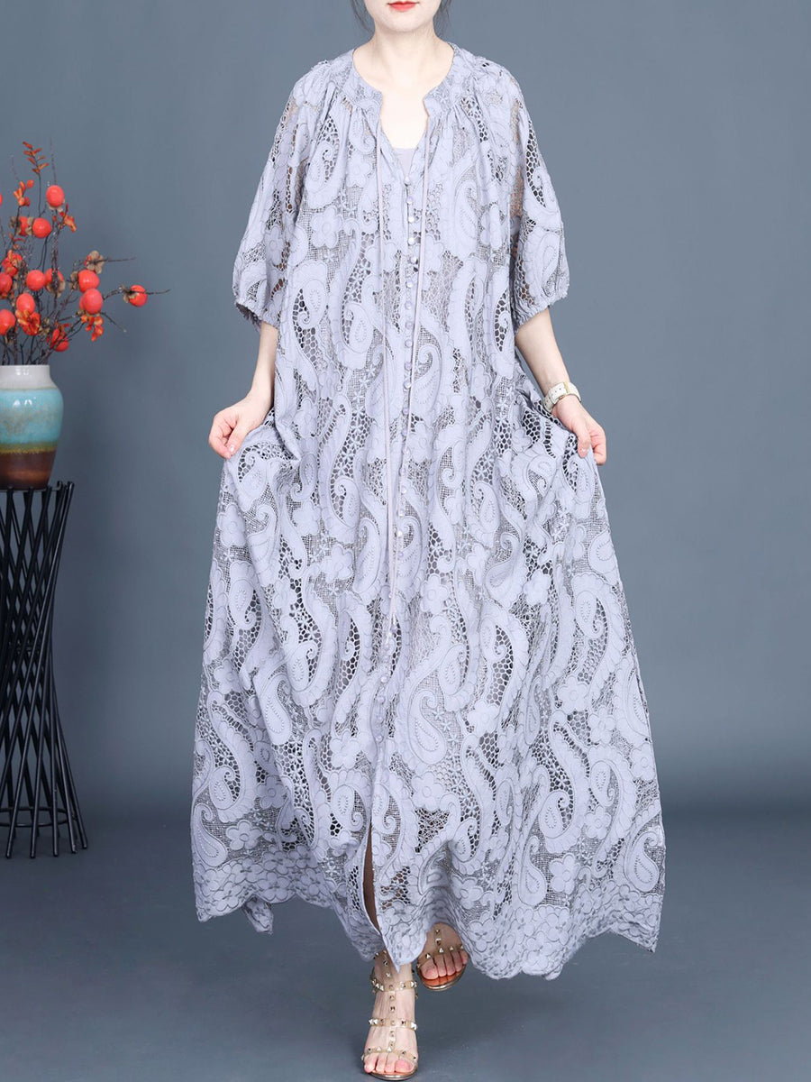 Women Summer Artsy Cutout Lace Maxi Dress LL059