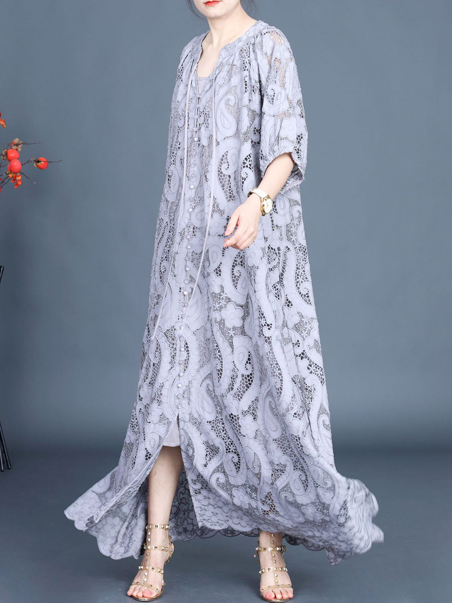 Women Summer Artsy Cutout Lace Maxi Dress LL059