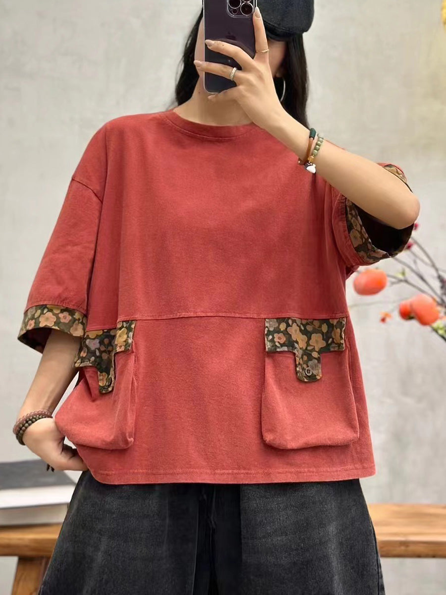 Women Summer Casual Spliced Cotton Pullover Shirt KL1037