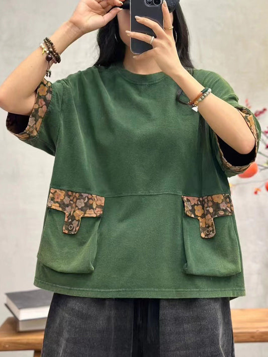 Women Summer Casual Spliced Cotton Pullover Shirt KL1037