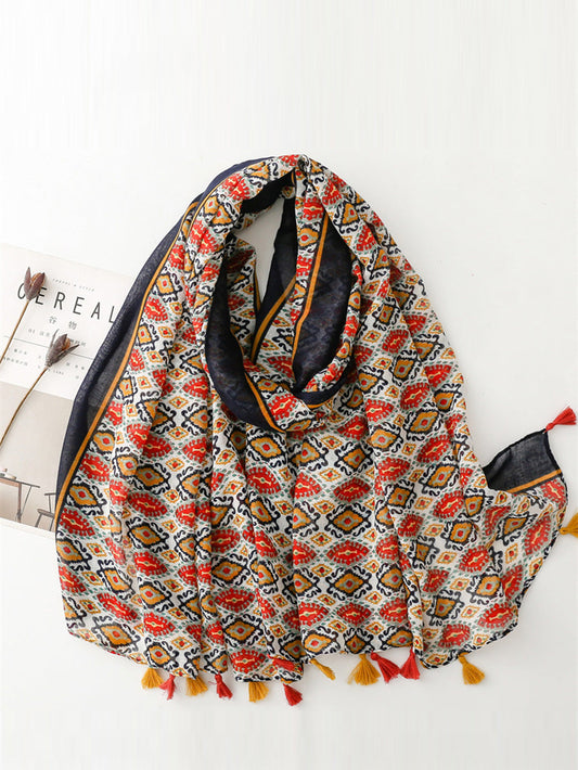 Damen Schal mit Ethno-Print und Quaste PA1028 