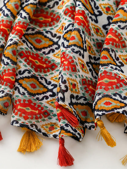 Women Ethnic Print Tassel Shawl Scarf PA1028