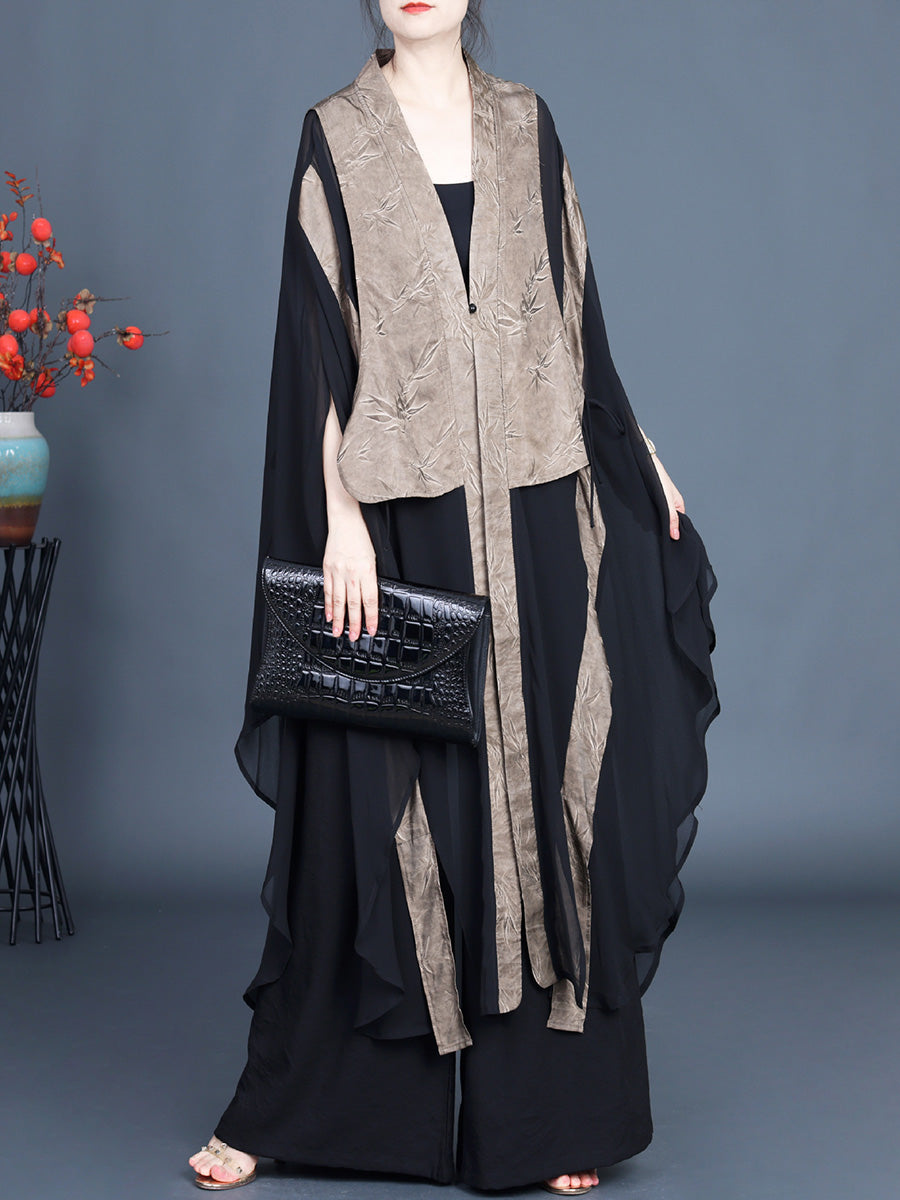 Women Vintage Leaf Jacquard Spliced Summer Outwear KL1044