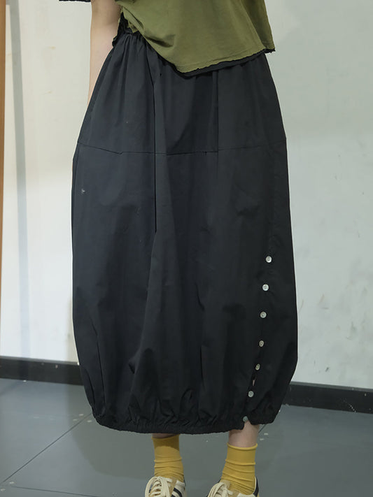 Women Artsy Solid Summer Button Cotton Skirt KL1017
