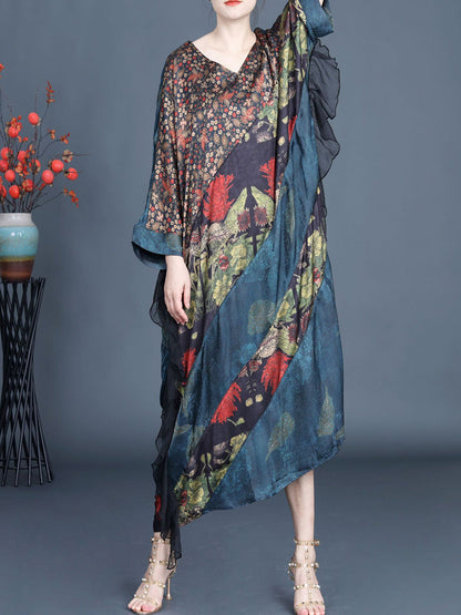 Robe d'été à col en V et imprimé floral pour femme SC1006