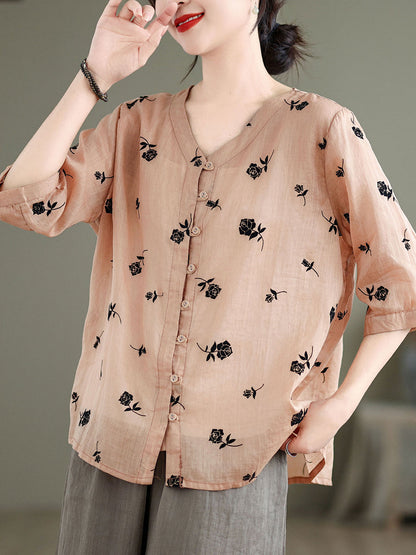 Chemise boutonnée à imprimé floral vintage pour femme SC1024