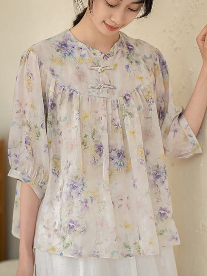 Chemise ample à imprimé floral pour femme XX1033