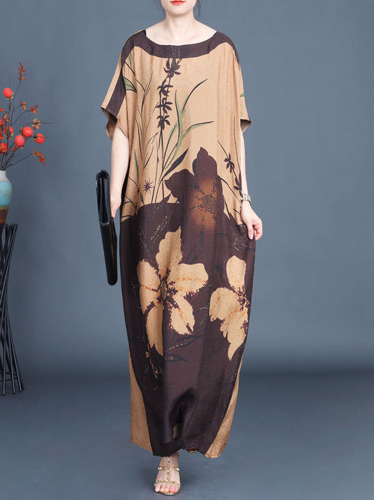 Women Summer Artsy Flower Colorblock Maxi Dress XX1049