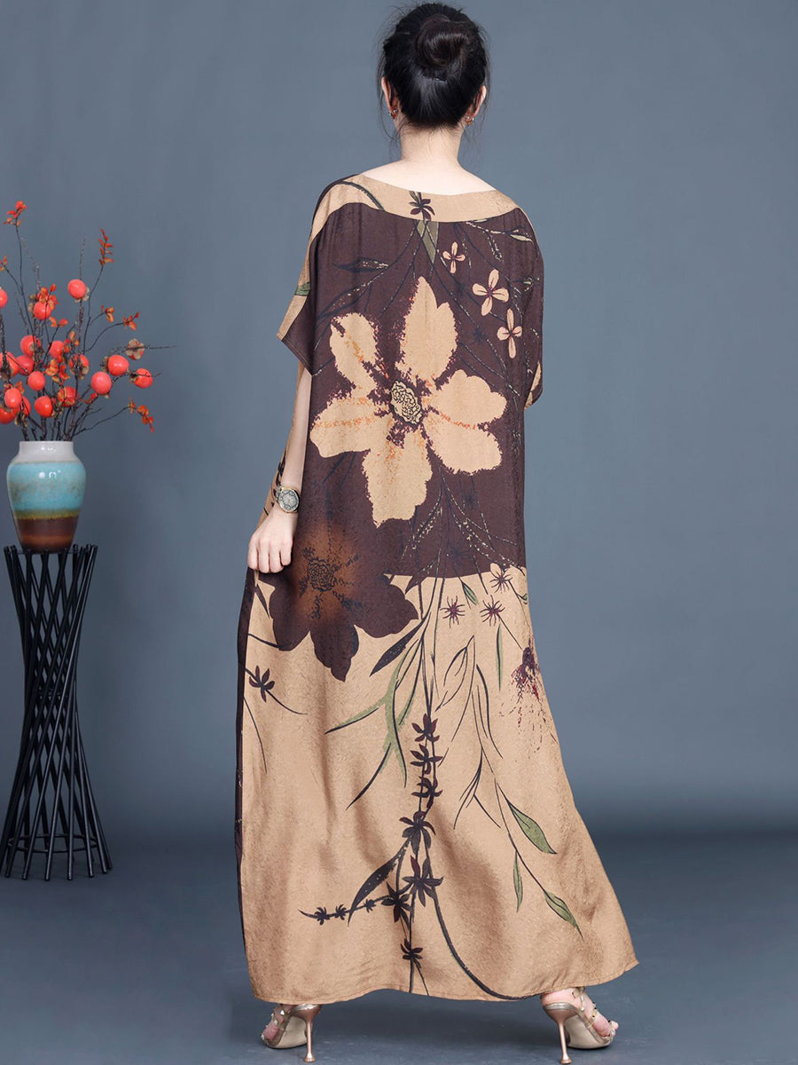 Women Summer Artsy Flower Colorblock Maxi Dress XX1049
