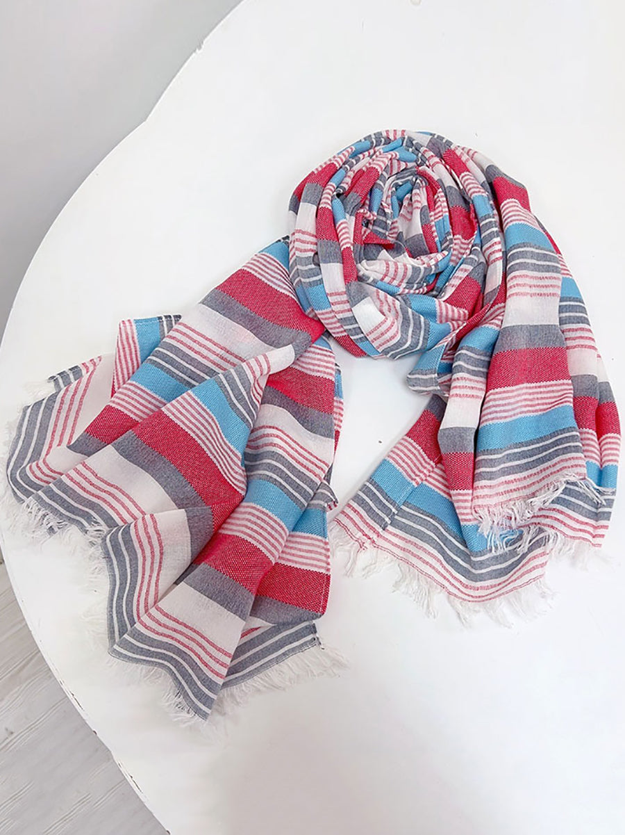 Women Summer Cotton Stripe Shawl Scarf XX1006