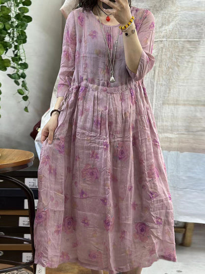 Robe d'été à bretelles florales en ramie pour femmes AA1001