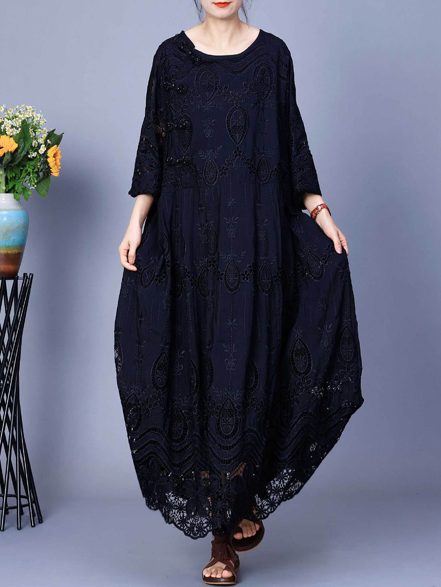 Women Summer Artsy Embroidery Loose Maxi Dress AA1031