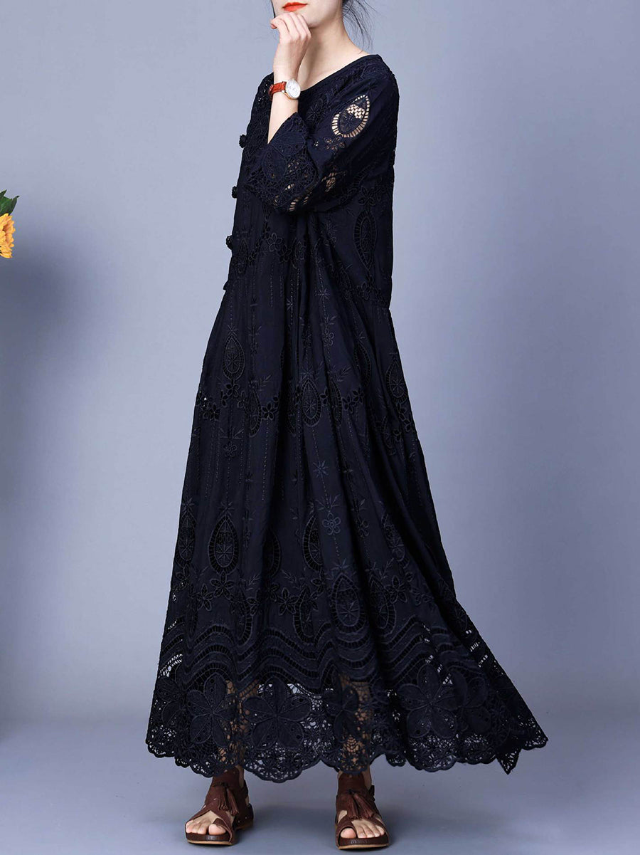 Women Summer Artsy Embroidery Loose Maxi Dress AA1031