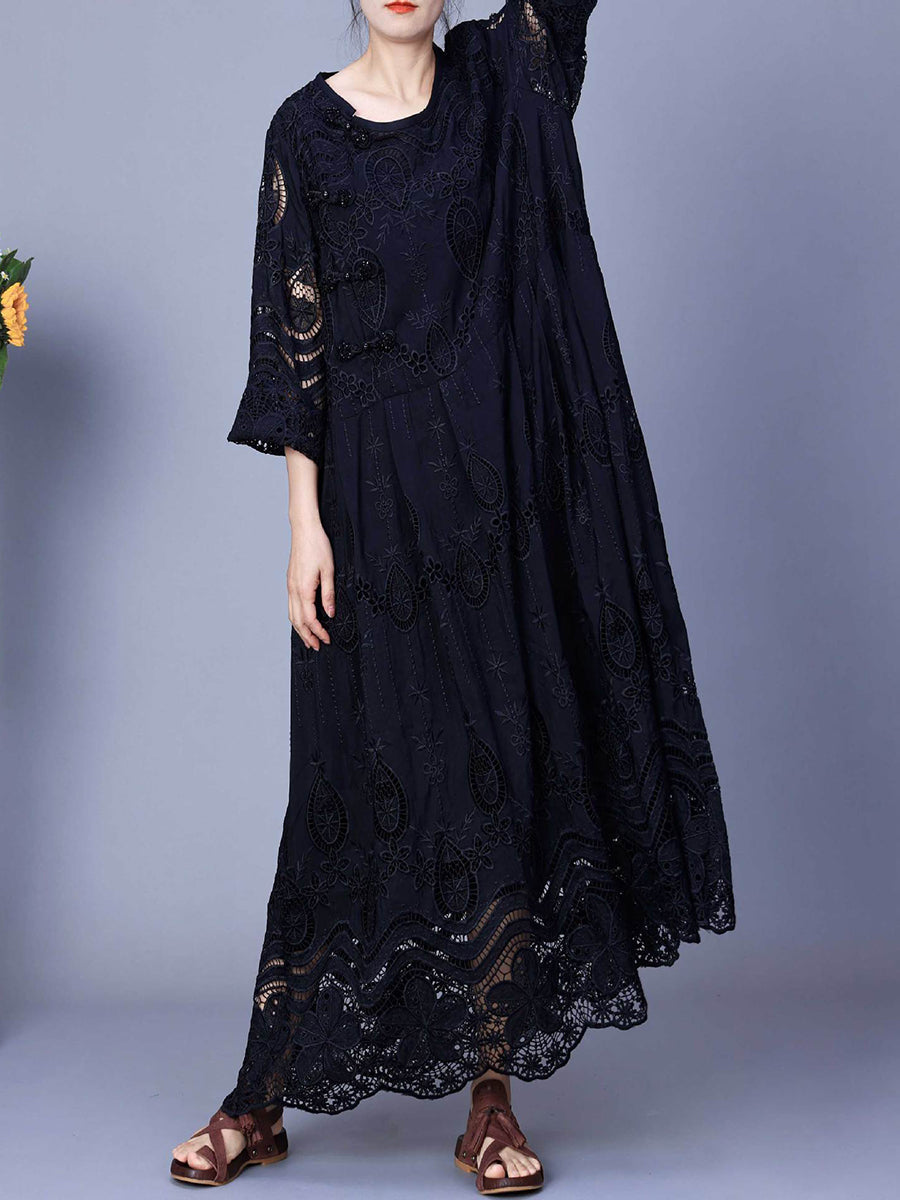 Women Summer Artsy Embroidery Loose Maxi Dress AA1031