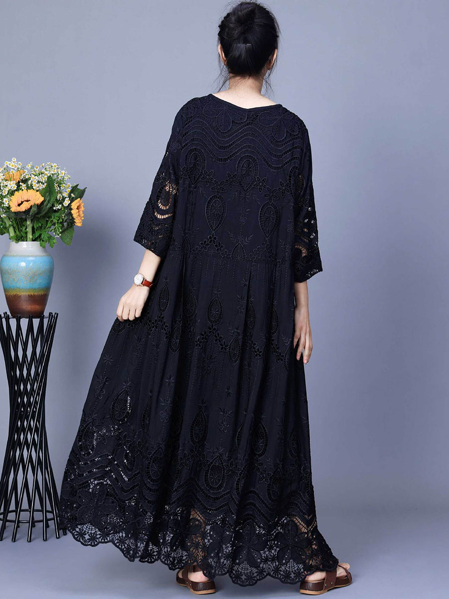 Women Summer Artsy Embroidery Loose Maxi Dress AA1031