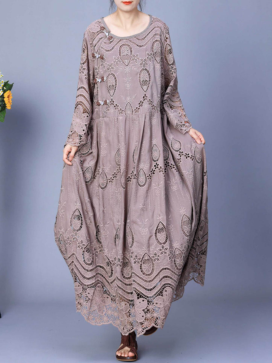 Women Summer Artsy Embroidery Loose Maxi Dress AA1031