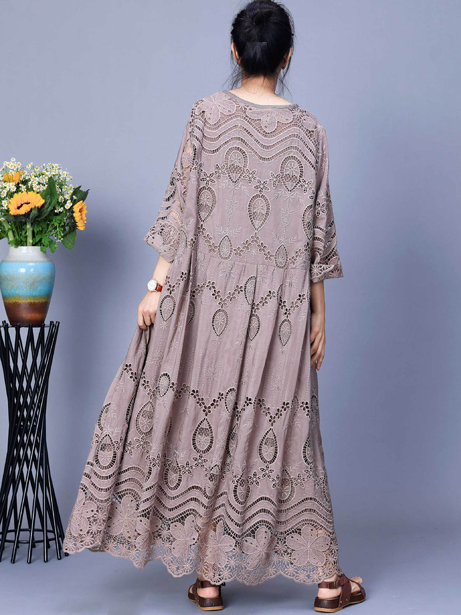 Women Summer Artsy Embroidery Loose Maxi Dress AA1031