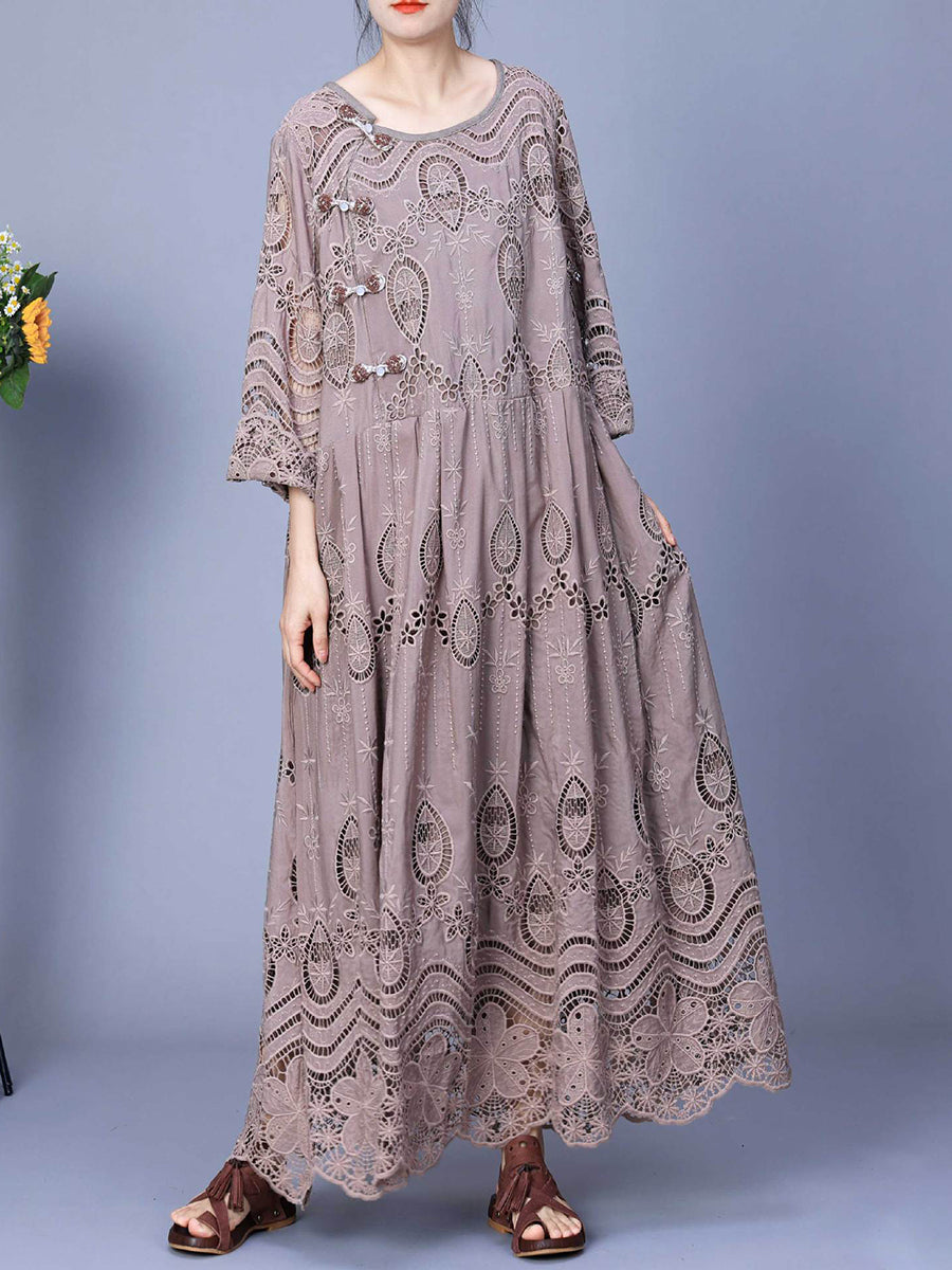 Women Summer Artsy Embroidery Loose Maxi Dress AA1031