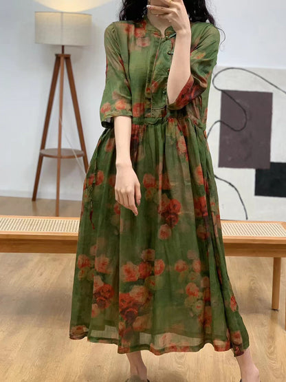 Robe d'été à bretelles en lin à fleurs ethniques pour femmes AA1045