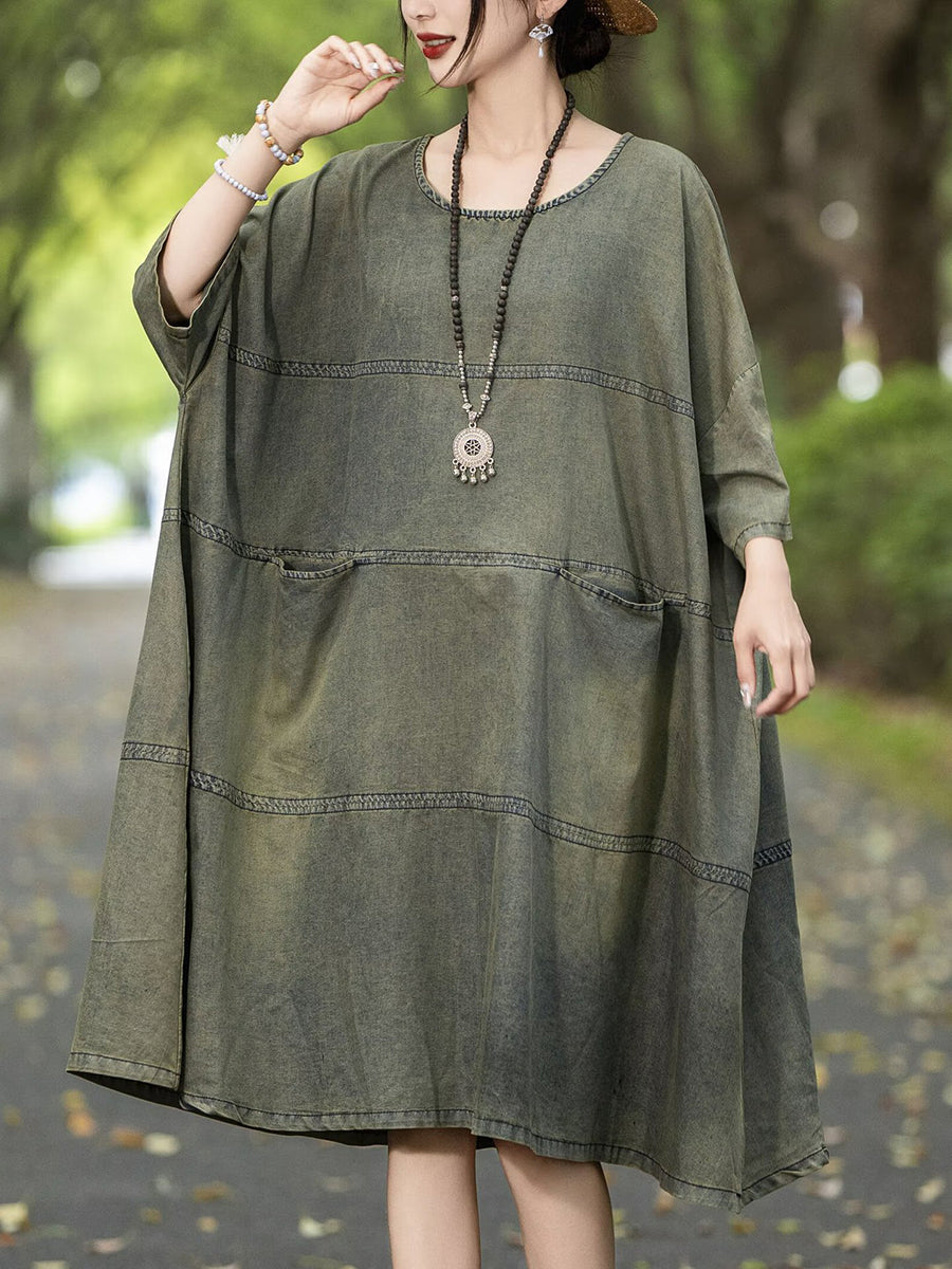 Women Summer Retro Spliced Denim Mini Dress QW1035