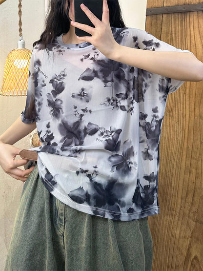 Pull-over d'été à imprimé floral artistique pour femme QW1017